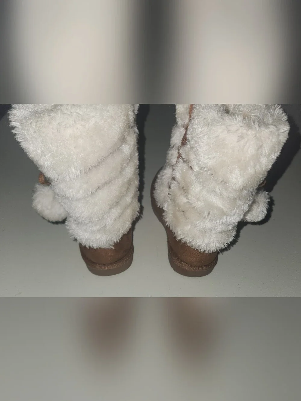 Kids Faux Fur Trim Brown Suede Winter Boots - Cream Fur Size 12 Toddler